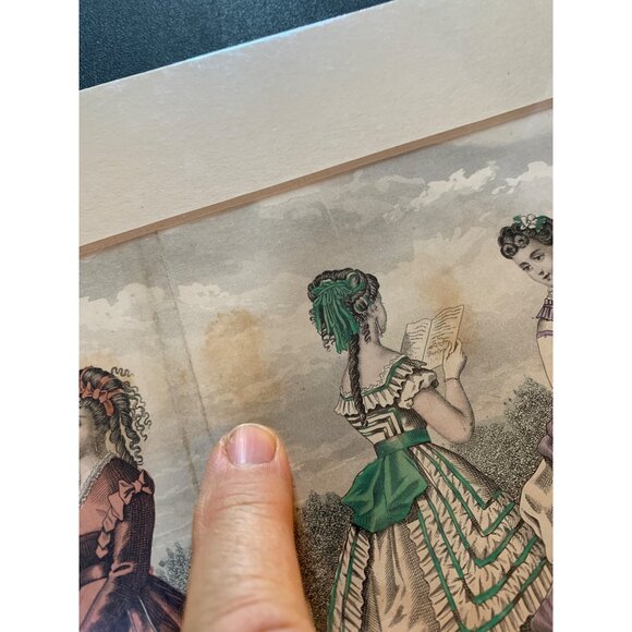 Antique Victorian Fashion Print Art Decorative Matte 1850's 14" x 12" Decor 7412 - Picture 8 of 10